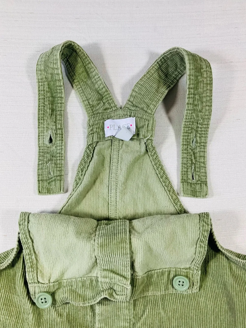 CHILDREN’S PLACE Girls' 10 Green Corduroy Button-Front Overalls Pinafore Dress
